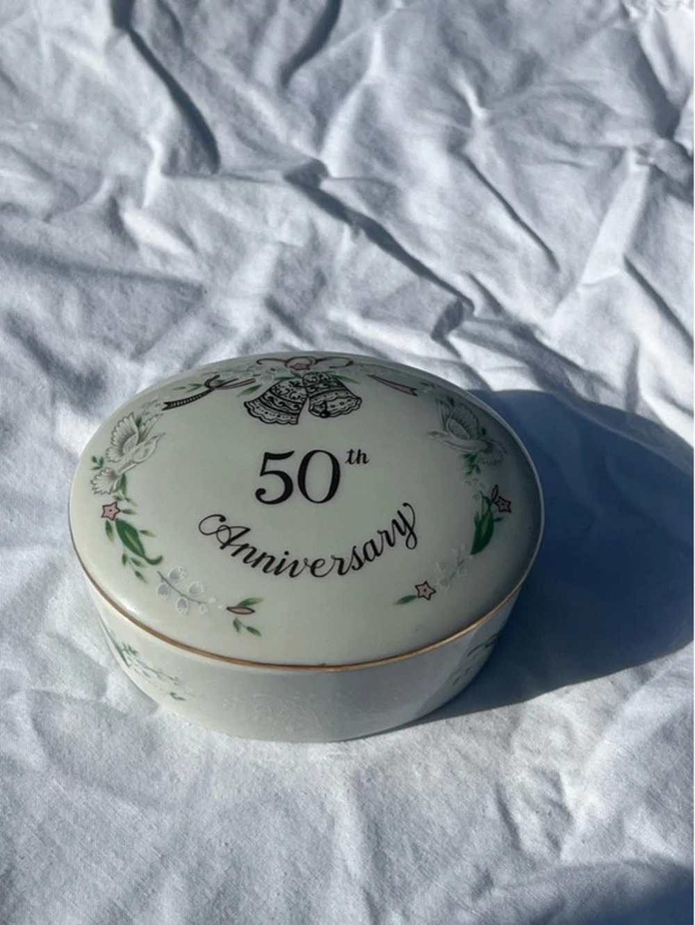 1984 Lefton China 50th Anniversary Porcelain Trinket Box